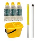 Cisne x Sundew Hygiene Mopping Starter Kit | Twine | Handle, Bucket & 3 x Mop Heads | Yellow